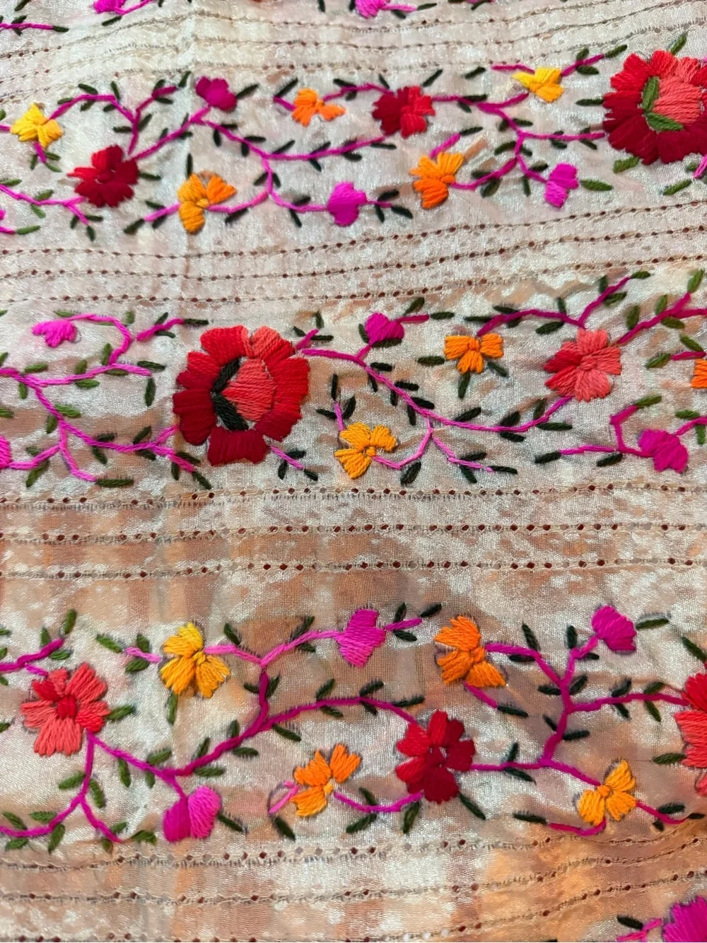 Embroidered Floral Wrap Scarf in Pink, Red & Orange